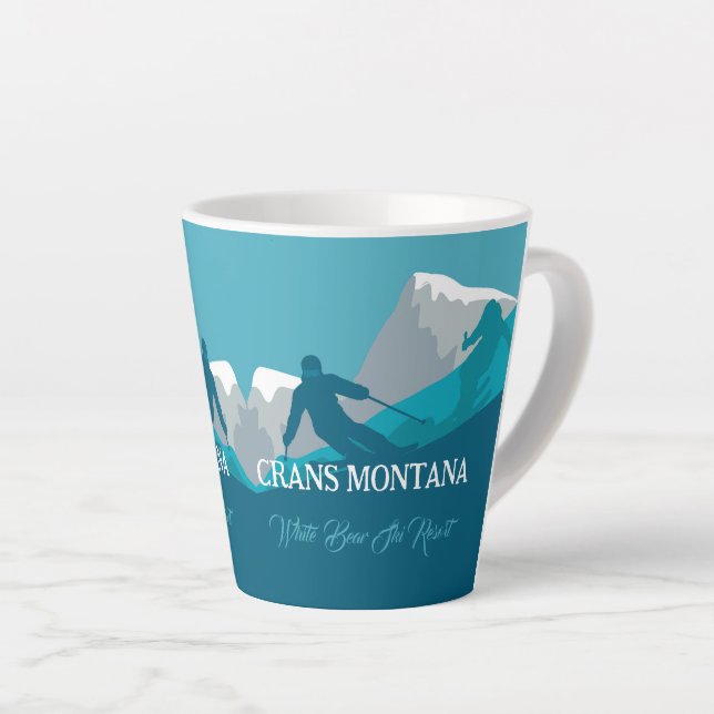 Skiers Alpine Skiing Montana Custom Text  Latte Mug (Right Angle)