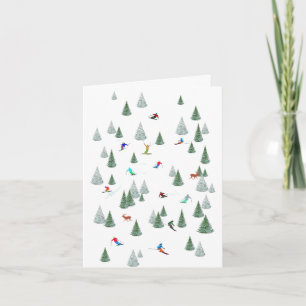 Skiers Downhill Skiing   Holiday Card
