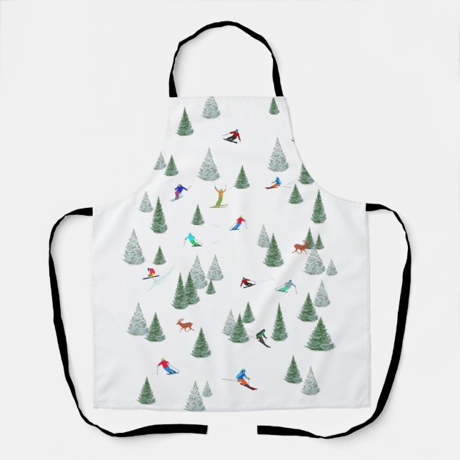 Skiers Downhill Skiing Illustration  Apron (Front)