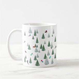 Skiers Downhill Skiing Illustration  Coffee Mug