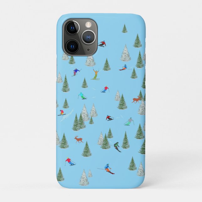 Skiers Downhill Skiing Illustration Pale Blue Case-Mate iPhone Case (Back)