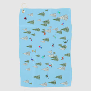 Skiers Downhill Skiing Illustration Pale Blue Golf Towel