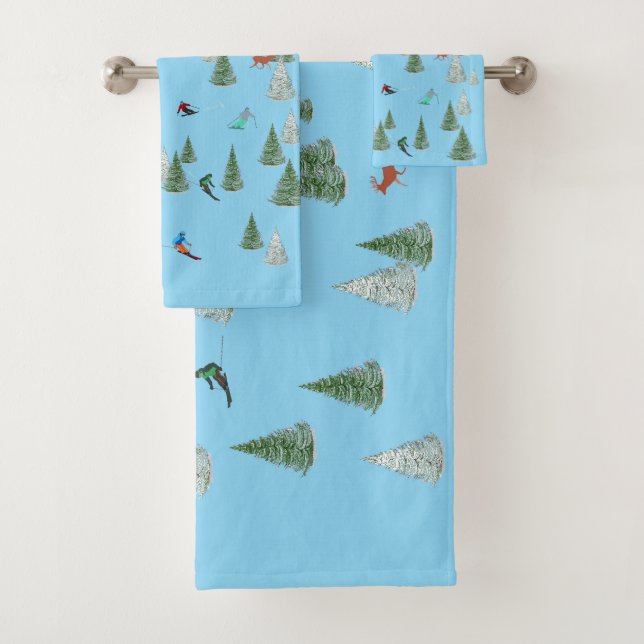 Skiers Downhill Skiing Illustration Pastel Blue (En situation)