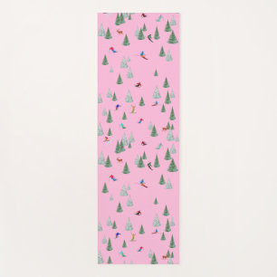Skiers Downhill Skiing Illustration Pink Yoga Mat