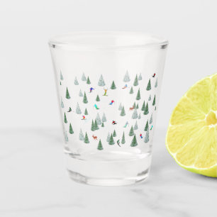 Skiers Downhill Skiing Illustration  Shot Glass
