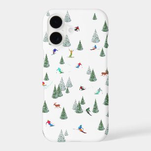 Skiers Downhill Skiing Illustration White