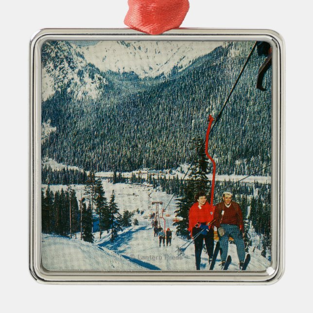 Skiers on the ChairliftSnoqualmie Pass, WA Metal Ornament (Front)