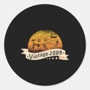 Skiers Skier Skilift Vintage Born 2009 Birthday Sk Classic Round Sticker