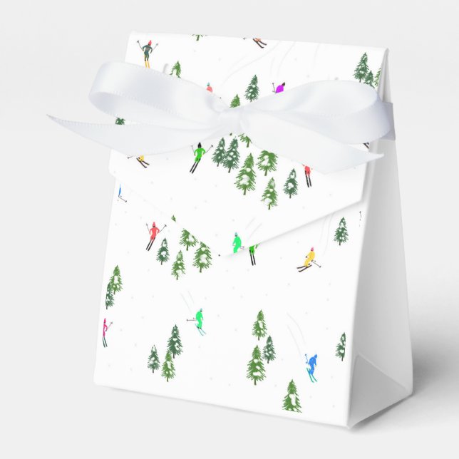 Skiers Skiing Illustration Ski Xmas Christmas   Favor Box (Front Side)