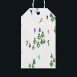 Skiers Skiing Illustration Ski Xmas Christmas   Gift Tags<br><div class="desc">Cool winter themed skier pattern design with skiers skiing down alpine ski resort slopes among snow covered fir trees in alps. Freeride skiers are wearing colourful vintage retro ski suits, skiing downhill with skis on a white snowy mountain landscape background. Wonderful winter sport fun gift for a skier in your...</div>