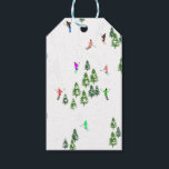 Skiers Skiing Illustration Ski Xmas Christmas   Gift Tags<br><div class="desc">Cool winter themed skier pattern design with skiers skiing down alpine ski resort slopes among snow covered fir trees in alps. Freeride skiers are wearing colourful vintage retro ski suits, skiing downhill with skis on a white snowy mountain landscape background. Wonderful winter sport fun gift for a skier in your...</div>