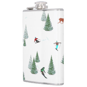 Skiers Skiing Winter Sports Vacation  Hip Flask