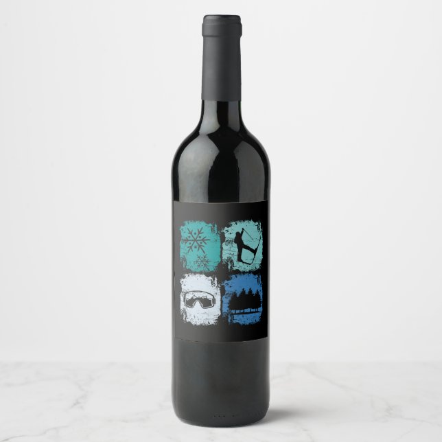 Skiers Skiing Winter Sports Wine Label (Front)
