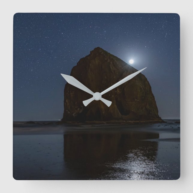 Skies Above Haystack Rock | Cannon Beach, Oregon Square Wall Clock (Front)
