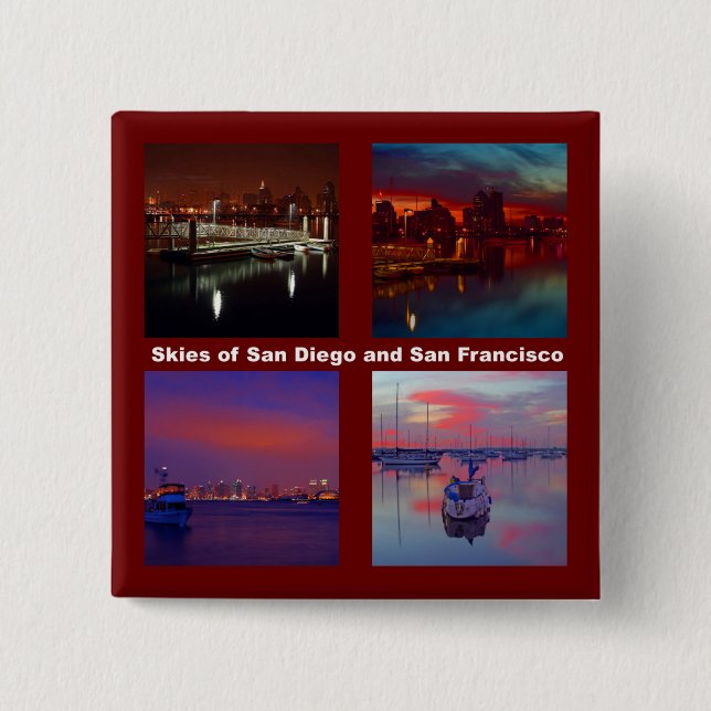 Skies of San Diego and San Francisco 2 Inch Square Button (Front)