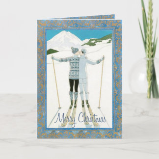 Skieurs en amour Carte de Noël
