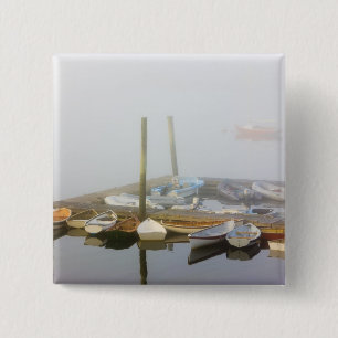 Skiffs and morning fog in Southwest Harbour, 2 Inch Square Button