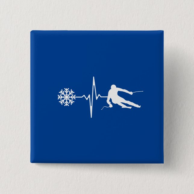 Skiing 2 Inch Square Button (Front)