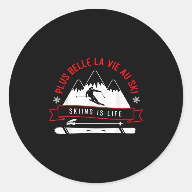 Skiing Adventure Enthusiast Graphic Art  Classic Round Sticker (Front)