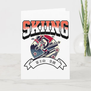Skiing Adventure With Mount Fuji Japanese Style Card