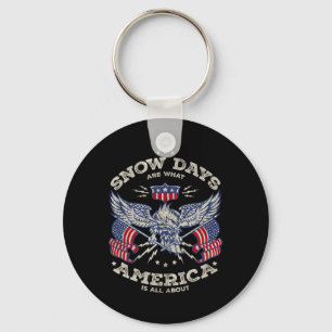 Skiing American Flag Mountains Ski Instructor Skie Keychain
