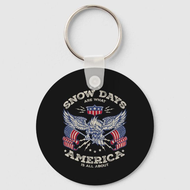 Skiing American Flag Mountains Ski Instructor Skie Keychain (Front)
