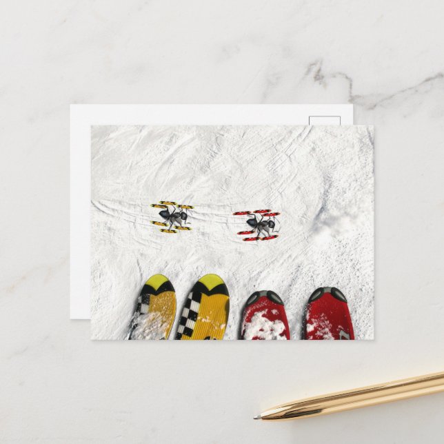 Skiing Ants  Postcard (Front/Back In Situ)