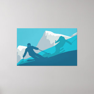Skiing At Mountains - Skiers Abstract Illustration Canvas Print