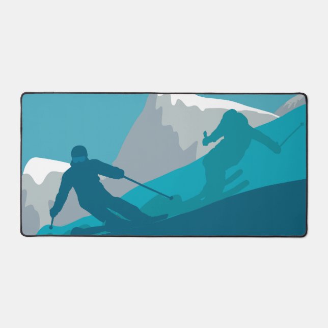 Skiing At Mountains - Skiers Abstract Illustration Desk Mat (Front)