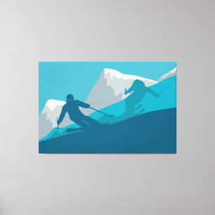Skiing At Mountains - Skiers Canvas Print