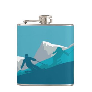 Skiing At Mountains - Skiers  Hip Flask