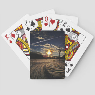 skiing at sunset playing cards