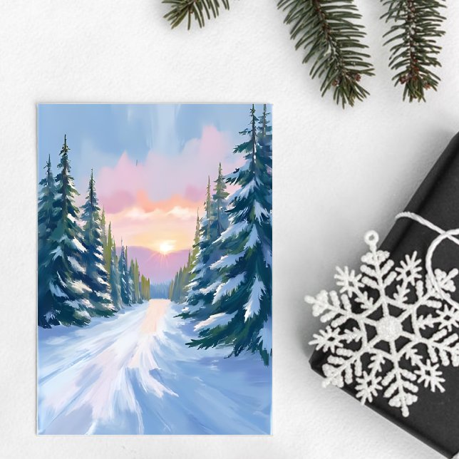 Skiing at Sunset | Winter Mountain Ski Holiday Postcard (Creator Uploaded)