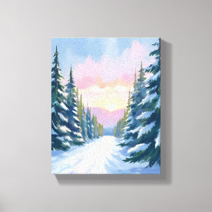 Skiing at Sunset Winter Mountain Ski Path Canvas Print
