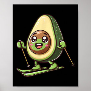 Skiing Avocado Kawaii Alpine Snow Winter Fun Poster