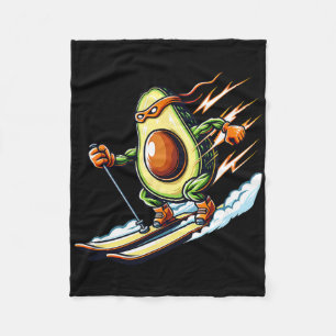 Skiing Avocado Ninja Speed Snow Mountain Humor  Fleece Blanket