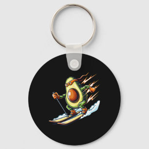 Skiing Avocado Ninja Speed Snow Mountain Humor  Keychain