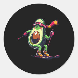 Skiing Avocado With Goggles Winter Alpine Funny  Classic Round Sticker