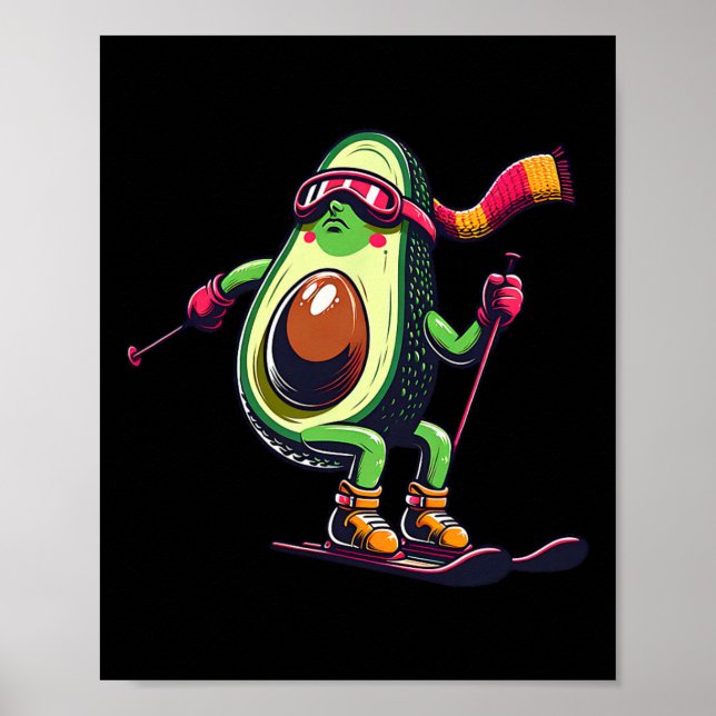 Skiing Avocado With Goggles Winter Alpine Funny  Poster (Front)