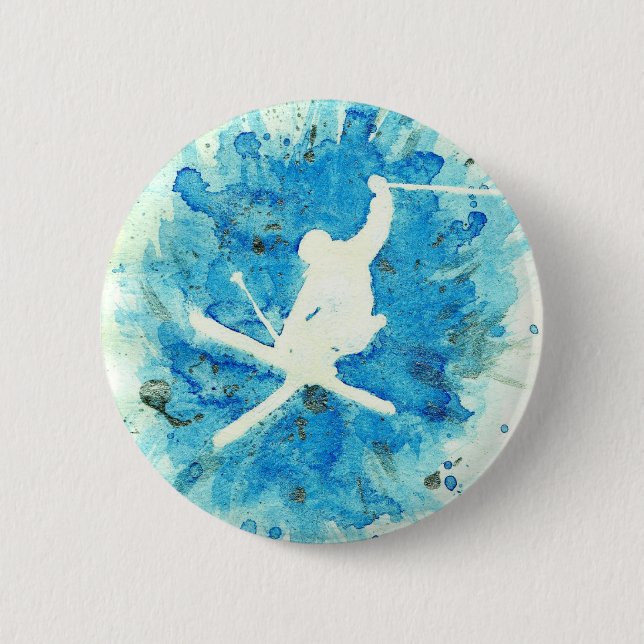 Skiing badge 2 inch round button (Front)