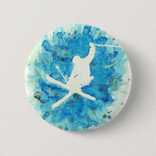 Skiing badge 2 inch round button