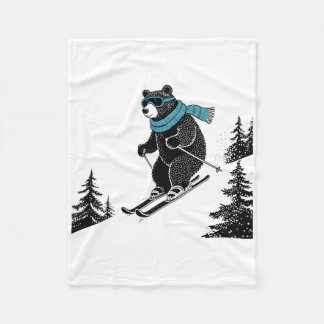 Skiing Bear, Funny Wintersports, Dad Ski Slope, Fu Fleece Blanket
