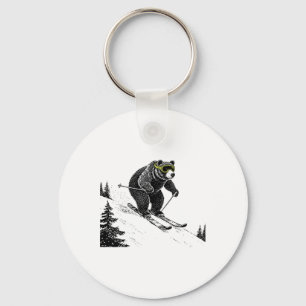 Skiing Bear, Funny Wintersports, Dad Ski Slope, Fu Keychain