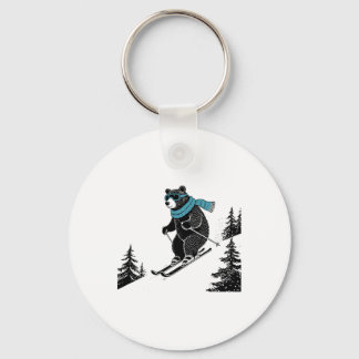 Skiing Bear, Funny Wintersports, Dad Ski Slope, Fu Keychain