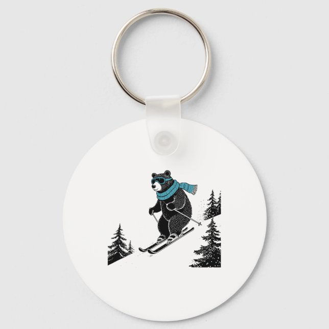 Skiing Bear, Funny Wintersports, Dad Ski Slope, Fu Keychain (Front)