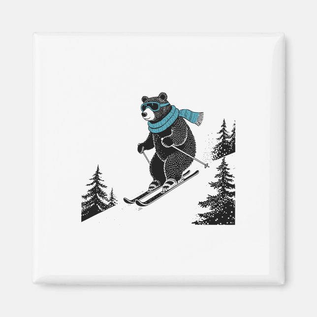 Skiing Bear, Funny Wintersports, Dad Ski Slope, Fu Magnet (Front)