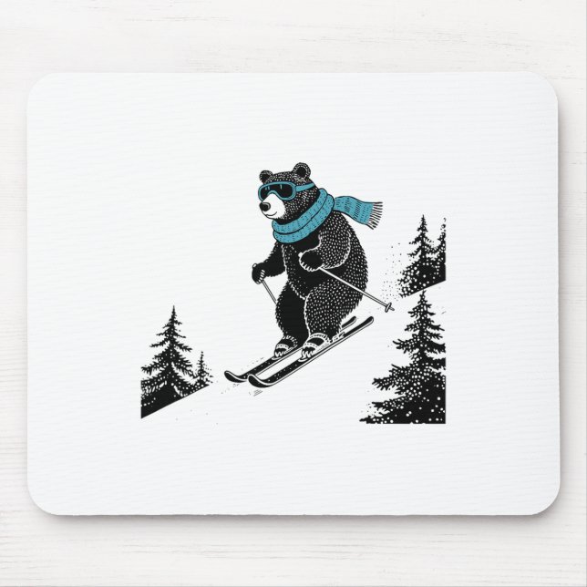 Skiing Bear, Funny Wintersports, Dad Ski Slope, Fu Mouse Pad (Front)