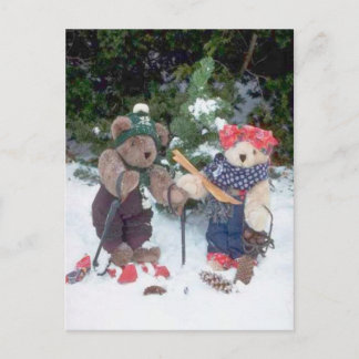 Skiing bears postcard