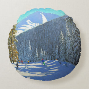 Skiing Beauregard La Clusaz 2012 Round Pillow