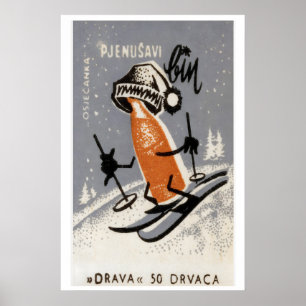 Skiing Beer - Matchbox Print - Aesthetic Wall Art